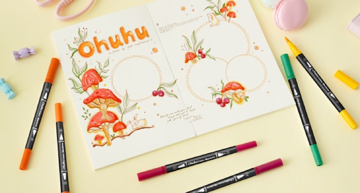 Ohuhu Maui Series Set 100 Markere, Baza Apa, Dual Tips Brush&Fineliner, Multicolor Y30-80600-39