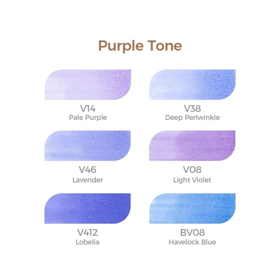 Ohuhu Honolulu Set 6 Markere, Vârf Dublu, Reversibil, Interschimbabil Brush Chisel, Bază Alcool, Purple Tone Y30-80406-20