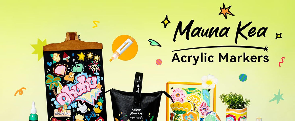 Ohuhu Mauna Kea Set 18 Markere Acrilice, Varf Reversibil, Dalta si Rotund, Reincarcabile, Vopsea Cu Opacitate Ridicată Pentru Pictat Pietre, Hartie, Ouă, Lemn, Sticlă, Ceramică Y30-80601-47