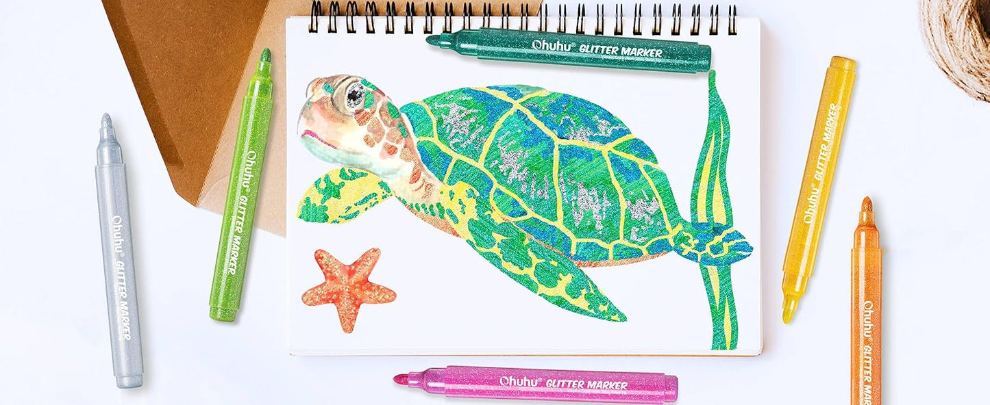 Ohuhu Set 12 Markere Glitter Metallic, Baza Apa, Varf Rotund 3.0 mm, Multicolor Y30-80601-97