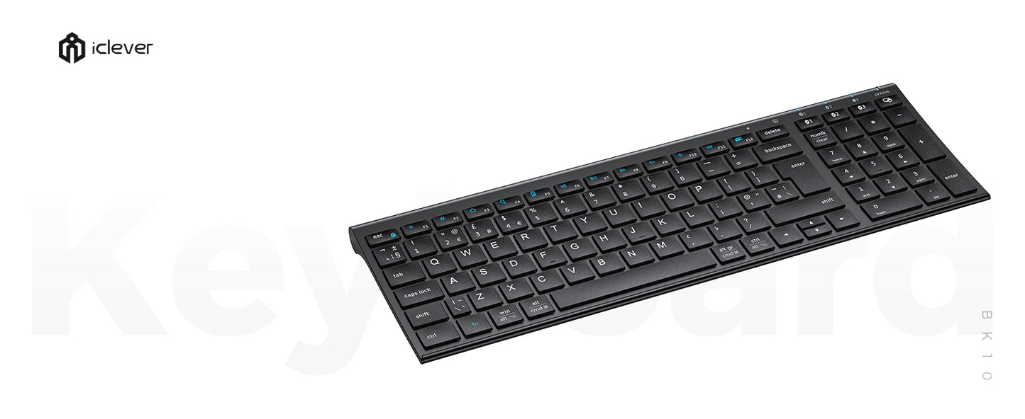 Tastatura Bluetooth 5.1 iClever IC-BK10, Fara Fir, Ultra Subtire, Reincarcabila, Multi Dispozitive, 99 Taste, USB-C, Design Ergonomic, Culoare Negru