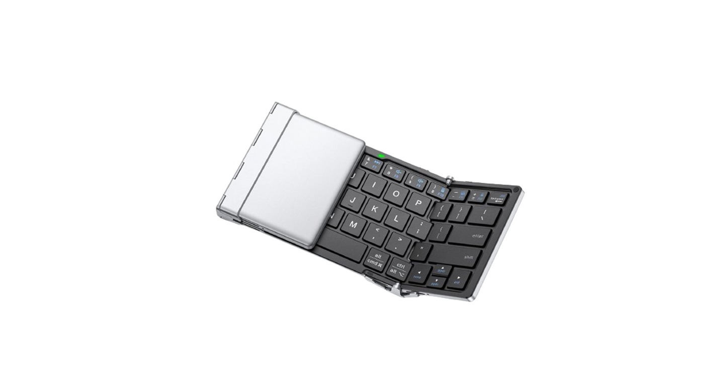 Tastatura Bluetooth iClever BoostType IC-BK03, Fara Fir, Pliabila Cu Dimensiuni Portabile De Buzunar, Carcasa Din Aliaj De Aluminiu, Incarcare USB-C, Sincronizare Pana La 3 Dispozitive, Suport Pentru Laptop, iPad, iPhone, Smartphone, Husa De Transport