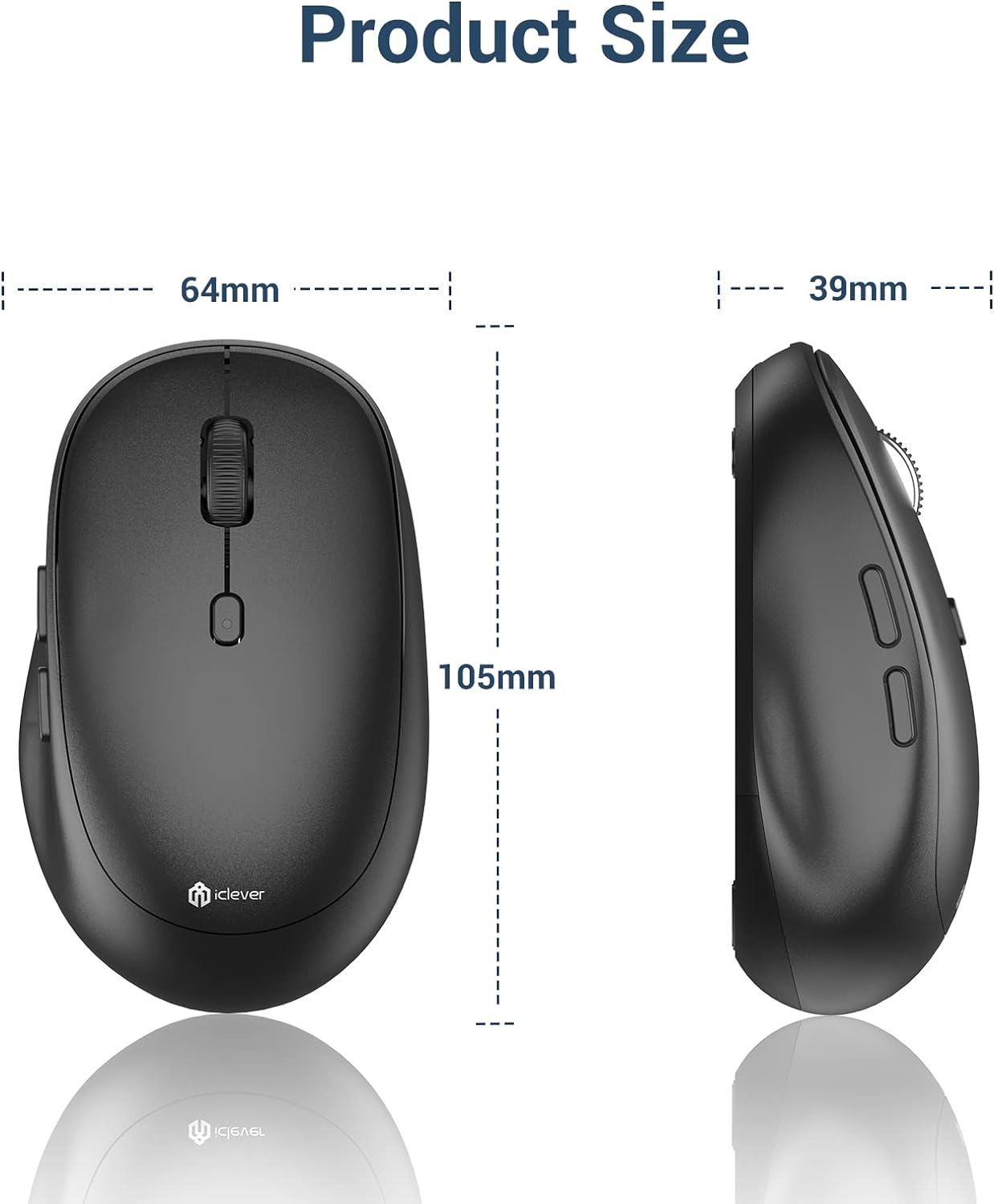 Mouse iClever MD165, Mod Dublu, Reincarcabil, Fara Fir, Bluetooth Type-C, Conexiuni Multiple, Wireless, DPI 800/1200/1600/2400, Negru, Design Ergonomic