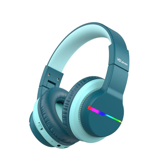 Căști iClever BTH12 Pentru Copii, Wireless, Lumini LED Colorate, Volum Sigur 74/85dBA, Redare 85h, Incărcare Rapidă, Bluetooth 5.2, Microfon Incorporat, Culoare Verde