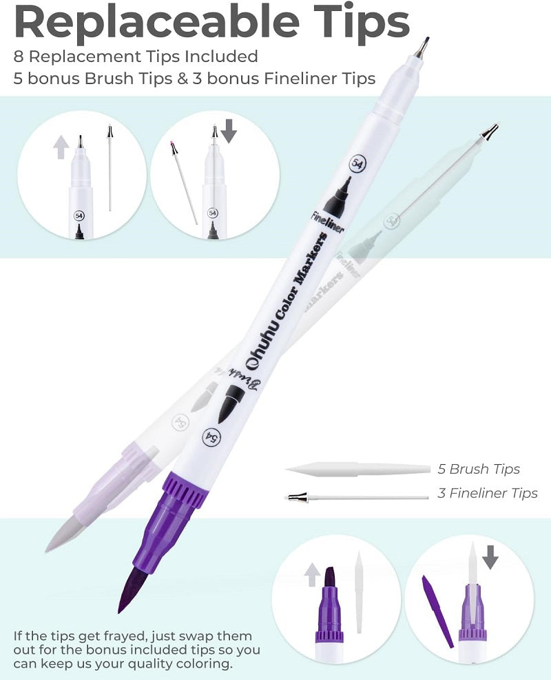 Ohuhu Maui Series Set 160 Markere, Baza Apa, Dual Tips Brush&Fineliner, Multicolor Y30-80600-36