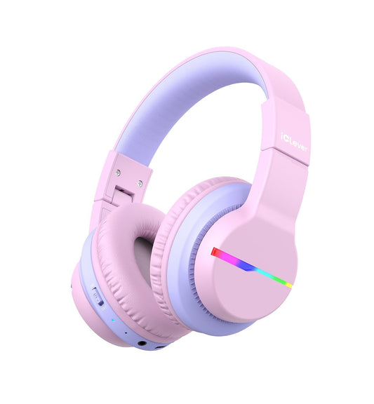 Căști iClever BTH12 Pentru Copii, Wireless, Lumini LED Colorate, Volum Sigur 74/85dBA, Redare 85h, Incărcare Rapidă, Bluetooth 5.2, Microfon Incorporat, Culoare Roz