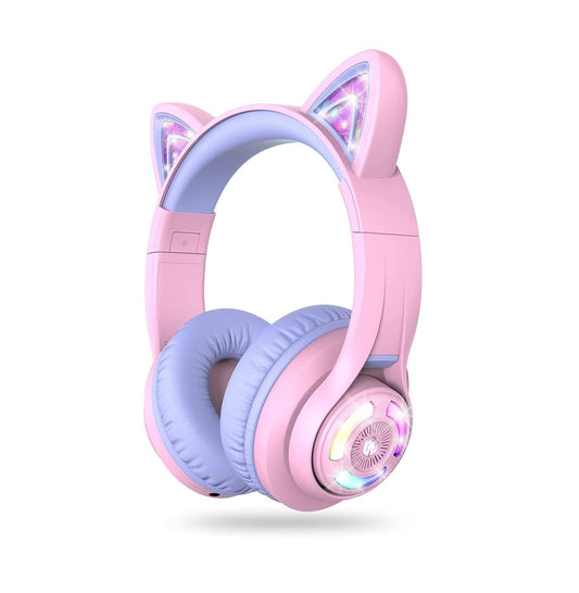 Căști iClever BTH13 Cat Ear Pentru Copii, Bluetooth 5.2, LED RGB , Volum Limitat 74/85dBA, Redare 50h, USB C, Wireless, Culoare Light Purple