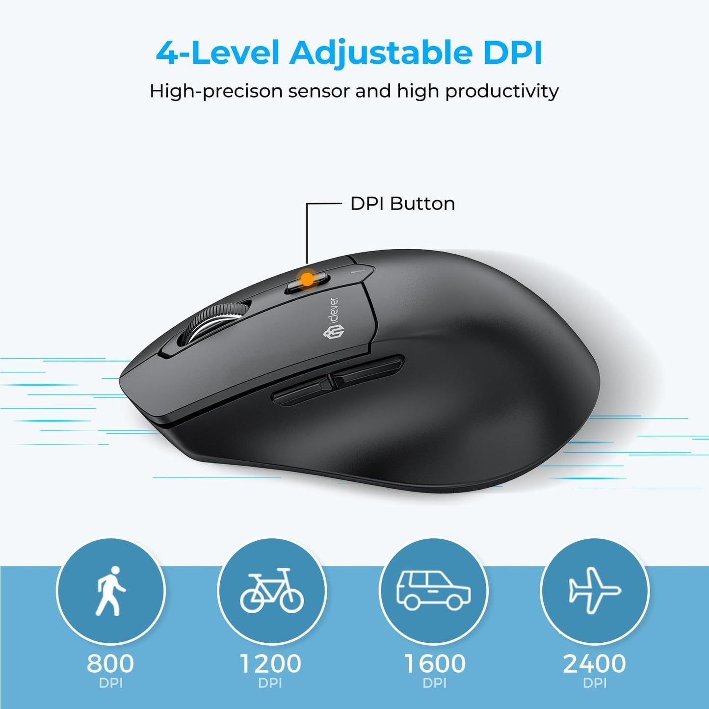 Mouse iClever MD360, Bluetooth, Ergonomic, Fără Fir, Reîncărcabil, Conexiune BT+2,4 Ghz, 4 DPI, USB-C