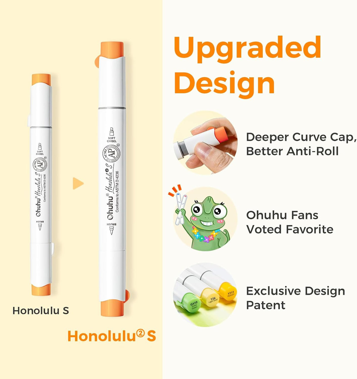 Ohuhu Honolulu² S, Set 24 Markere, Baza Alcool, Dual Soft Tips Brush&Soft Chisel, Multicolor Y30-80406-39