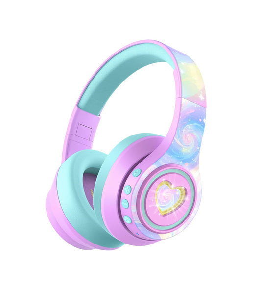 Căști iClever Auraa, Anulare Activă Zgomot, Iluminare LED, Bluetooth 6.0, Volum Sigur 80dBA, Redare 47h, Wireless, Microfon, Violet