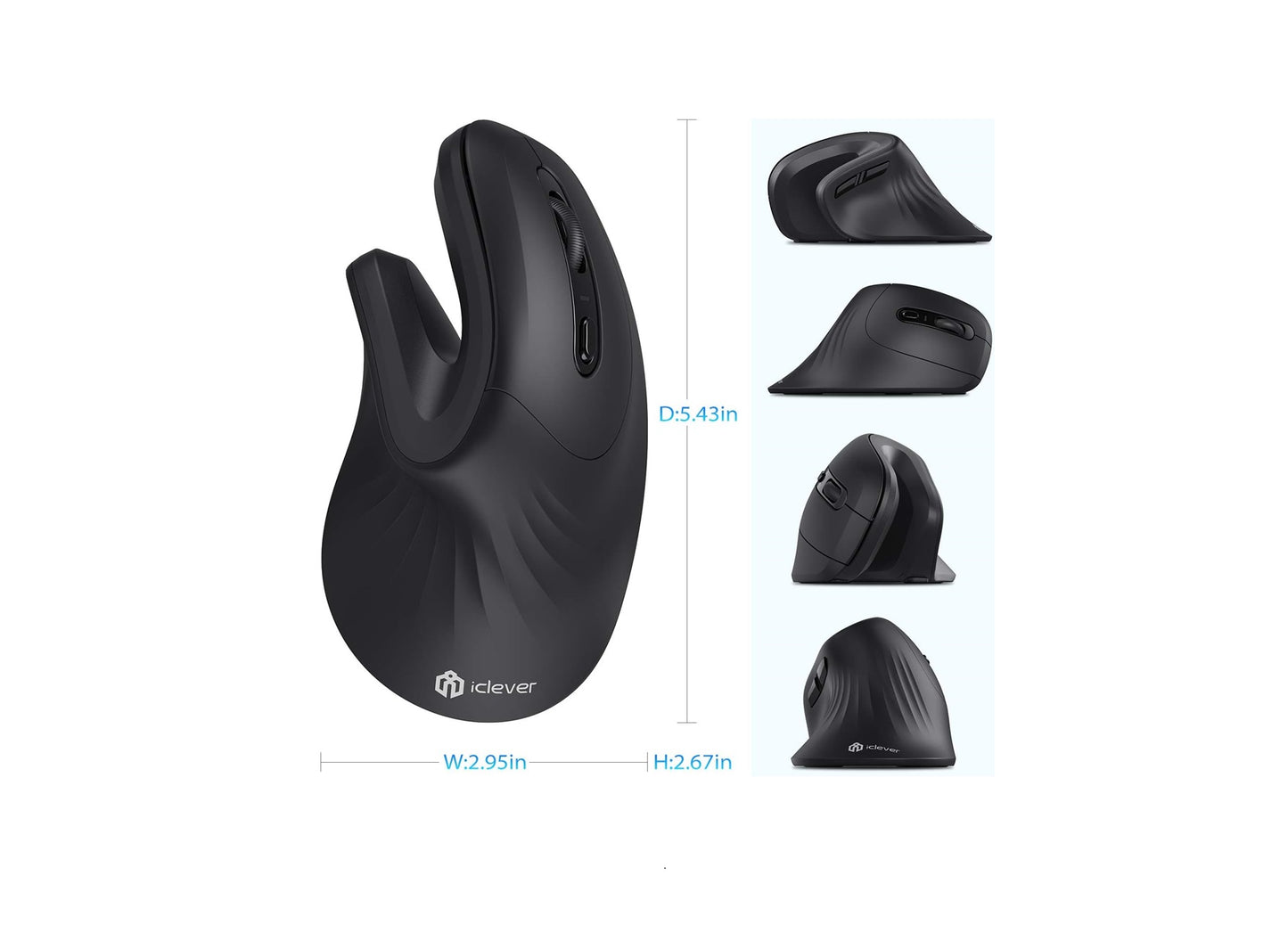 Mouse iClever TM209G, Vertical, Wireless, Ergonomic, 6 Butoane, DPI Reglabil, Confortabil, 2, 4G, Optic