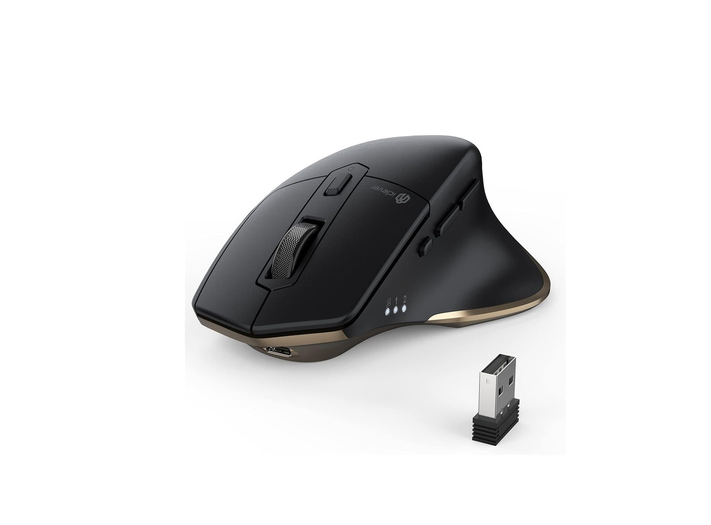 Mouse Bluetooth iClever MD172, Fara Fir, Mod Dublu Bluetooth+USB, Ergonomic, Multi Device, DPI 800/1200/1600/2000/2400, 6 Butoane, Reincarcabil, Negru