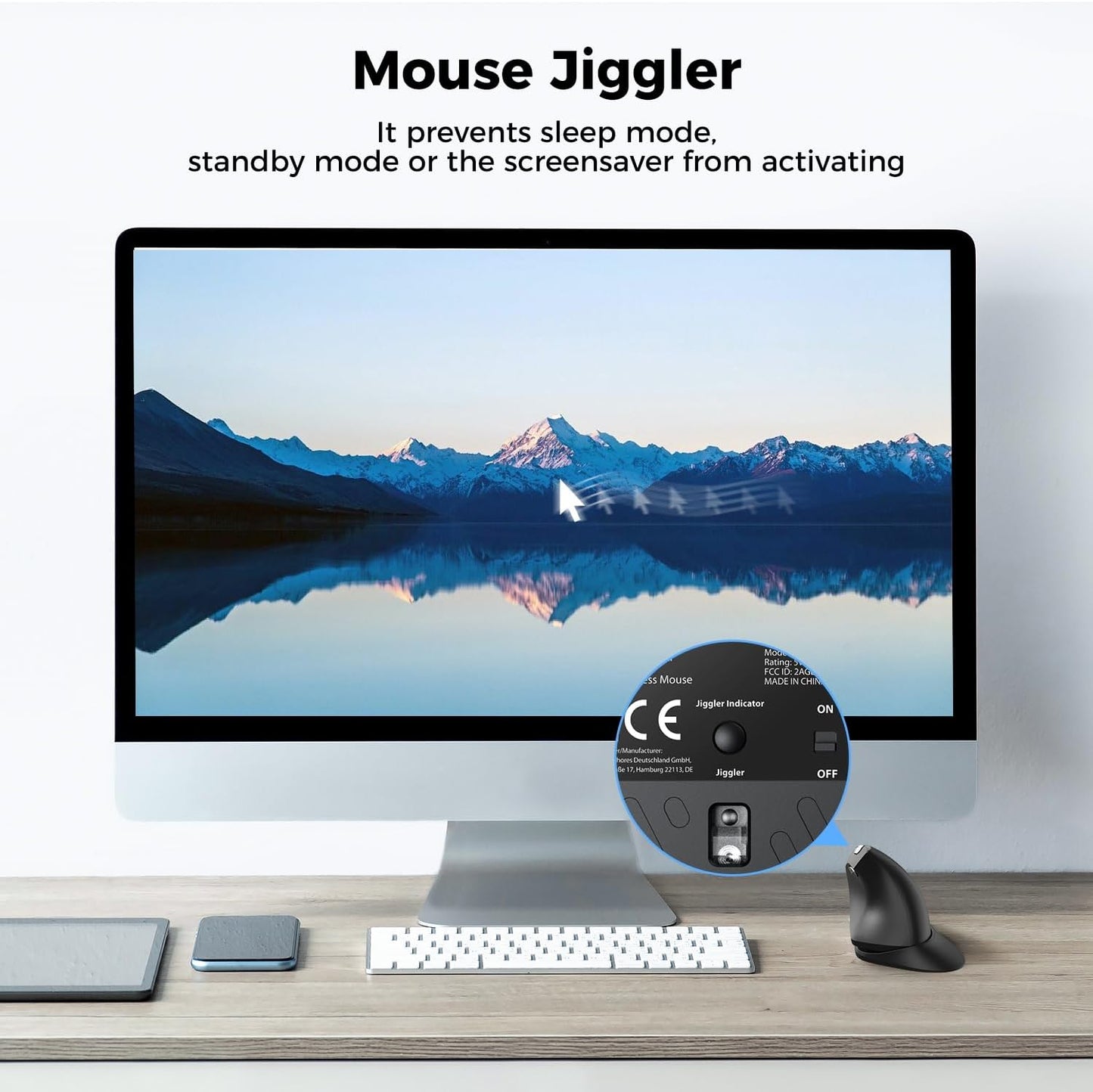 Mouse Ergonomic iClever TM254G, Vertical, Fara Fir, 2.4G, Silentios, 7 Butoane, USB-C, Reincarcabil, 800/1200/1600/2400 DPI, Inclinare reglabila, Negru