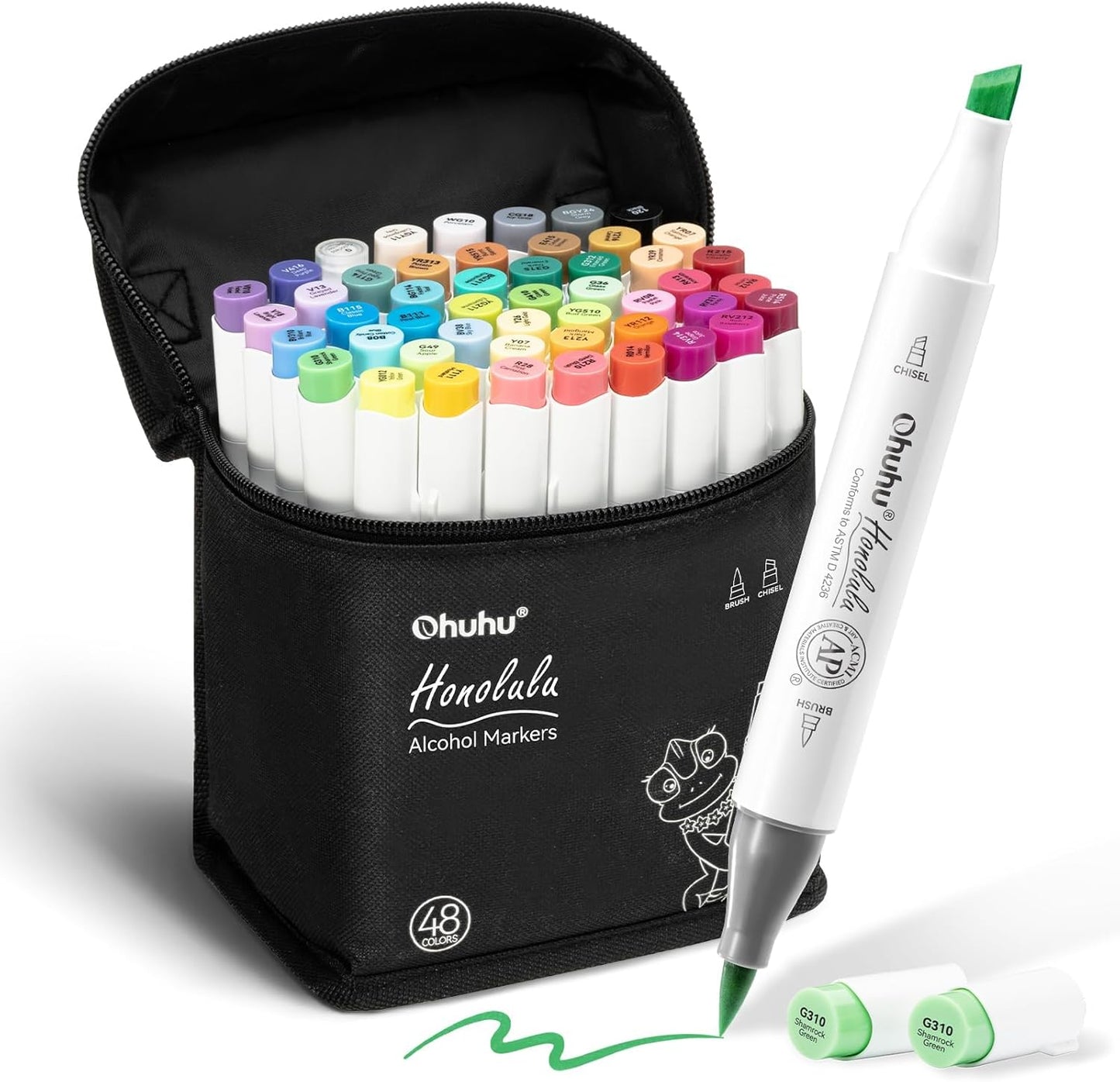Ohuhu Honolulu Set 48 Markere, Baza Alcool, Dual Tips Brush&Chisel, Multicolor Y30-80404-24