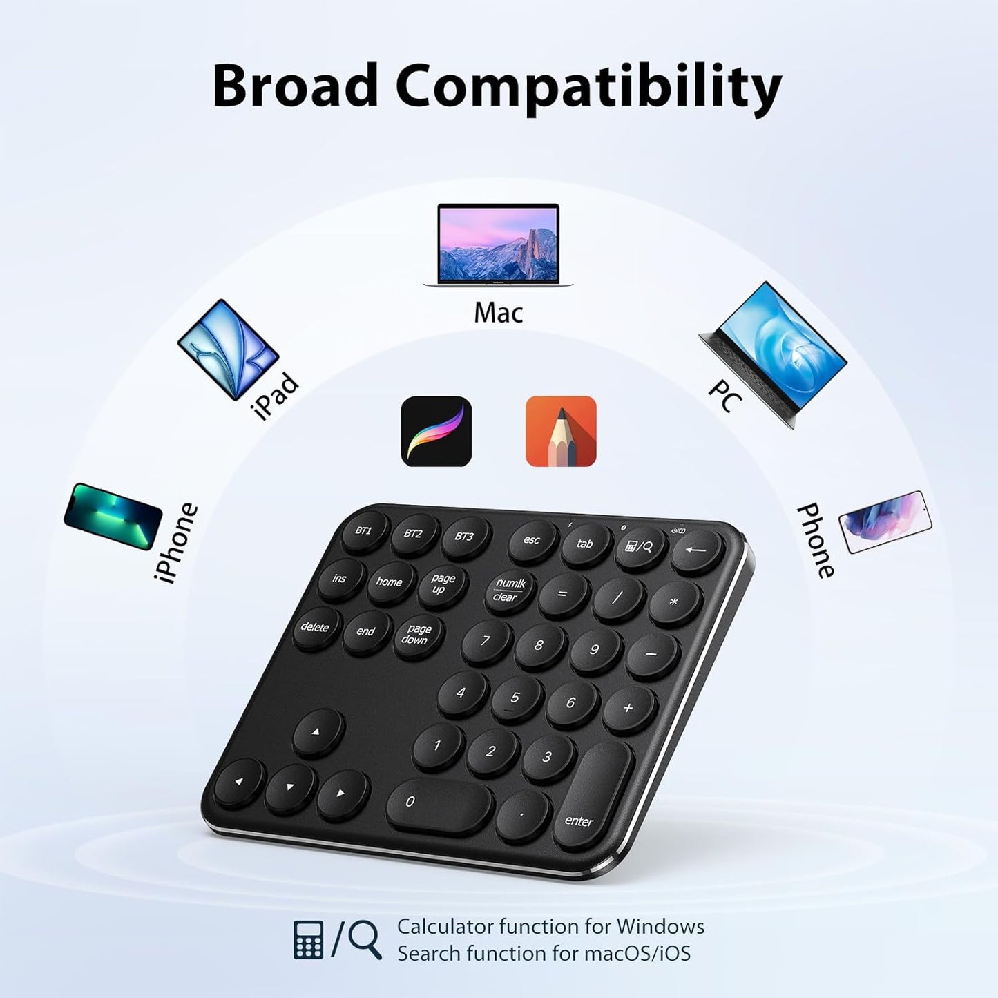 Tastatură Numerică iClever IC-KP11, Bluetooth, Wireless, Multi-dispozitiv, Reîncărcabilă USB-C, Portabilă, 35 Taste