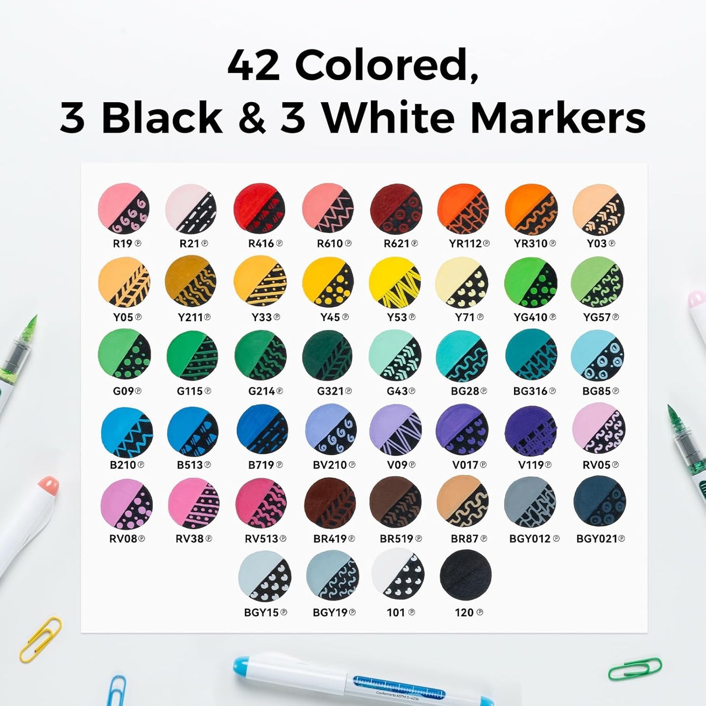 Ohuhu Set 48 Markere Acrilice Nahuku, Direct-ink, Baza Apa, Varf Flexibil, Pentru Sticla, Ceramica, Pietre, Lemn, Plastic, Hartie, Panza, Multicolor Y30-80601-84