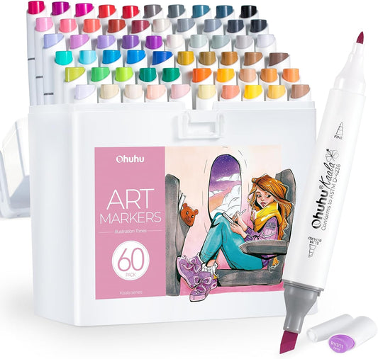 Ohuhu Kaala Series Set 60 Markere, Baza Alcool, Dual Tips Slim Broad&Fine, Illustration Tones Y30-80405-39
