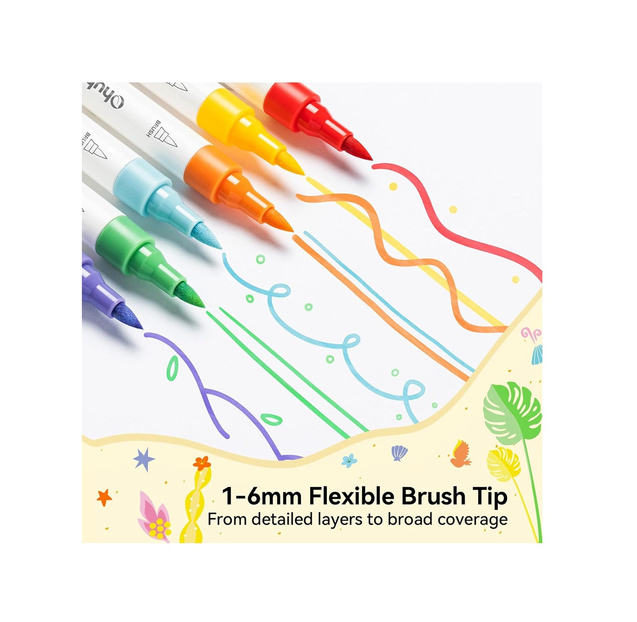 Ohuhu Set 30 Markere Acrilice Kalalau, Baza Apa, Varf Brush Flexibil, Pentru Sticla, Ceramica, Pietre, Lemn, Plastic, Hartie, Panza, Multicolor Y30-80601-82