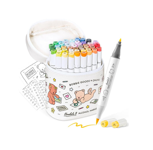 Ohuhu x Bobbie Goods, Set 48 Markere Honolulu B, Editie Limitata, Baza Alcool, Dual Tips Brush&Fine, Multicolor, Y30-80405-71