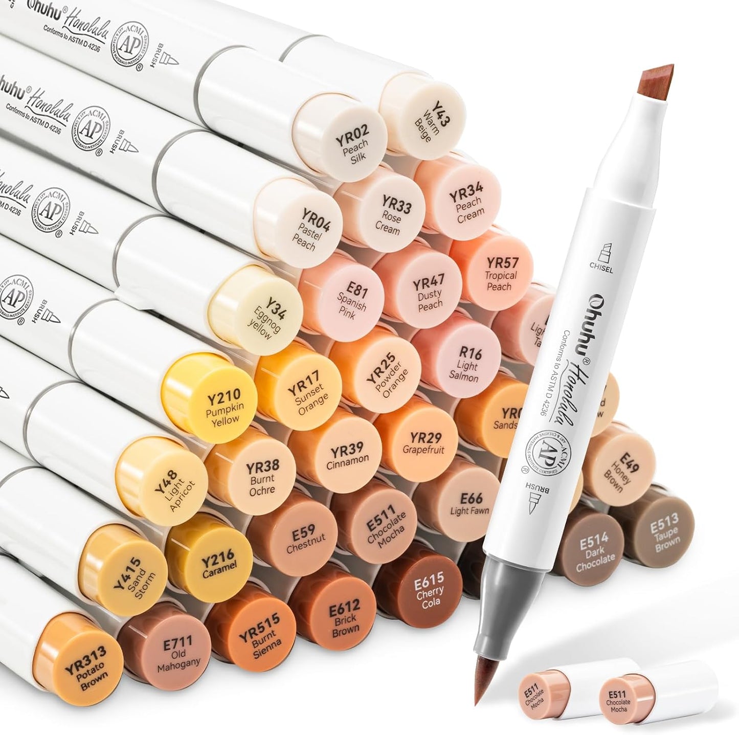 Ohuhu Honolulu Set 36 Markere, Baza Alcool, Capat Dublu Brush&Chisel, Skin Tones Y30-80404-15