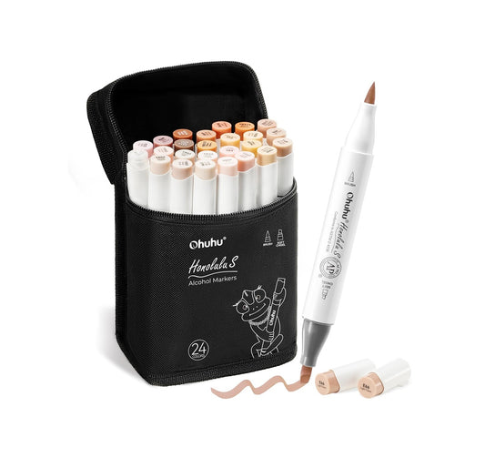 Ohuhu Honolulu S, Set 24 Markere, Baza Alcool, Dual Soft Tips Brush&Soft Chisel, Skin Tones Y30-80405-37