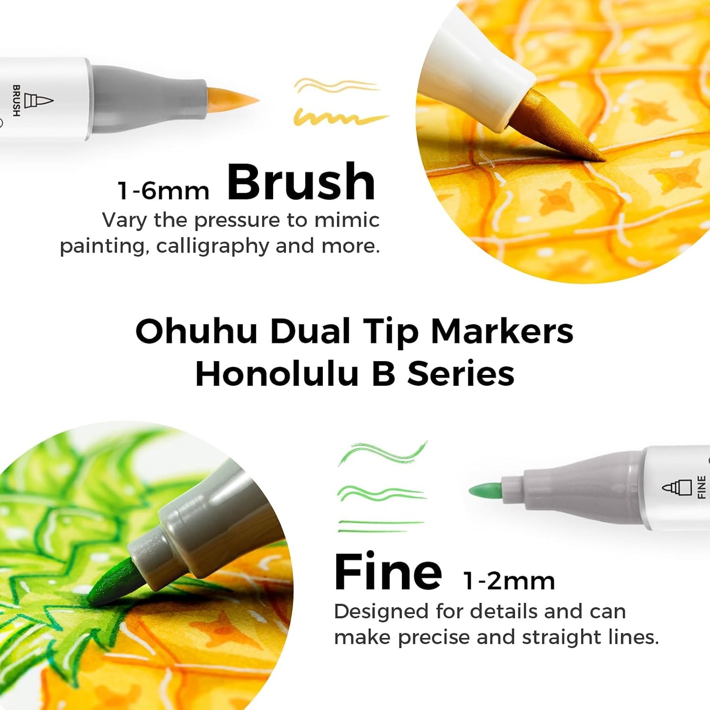 Ohuhu Honolulu² B Set 48 Markere, Baza Alcool, Dual Tips Brush&Fine, Multicolor Y30-80406-58