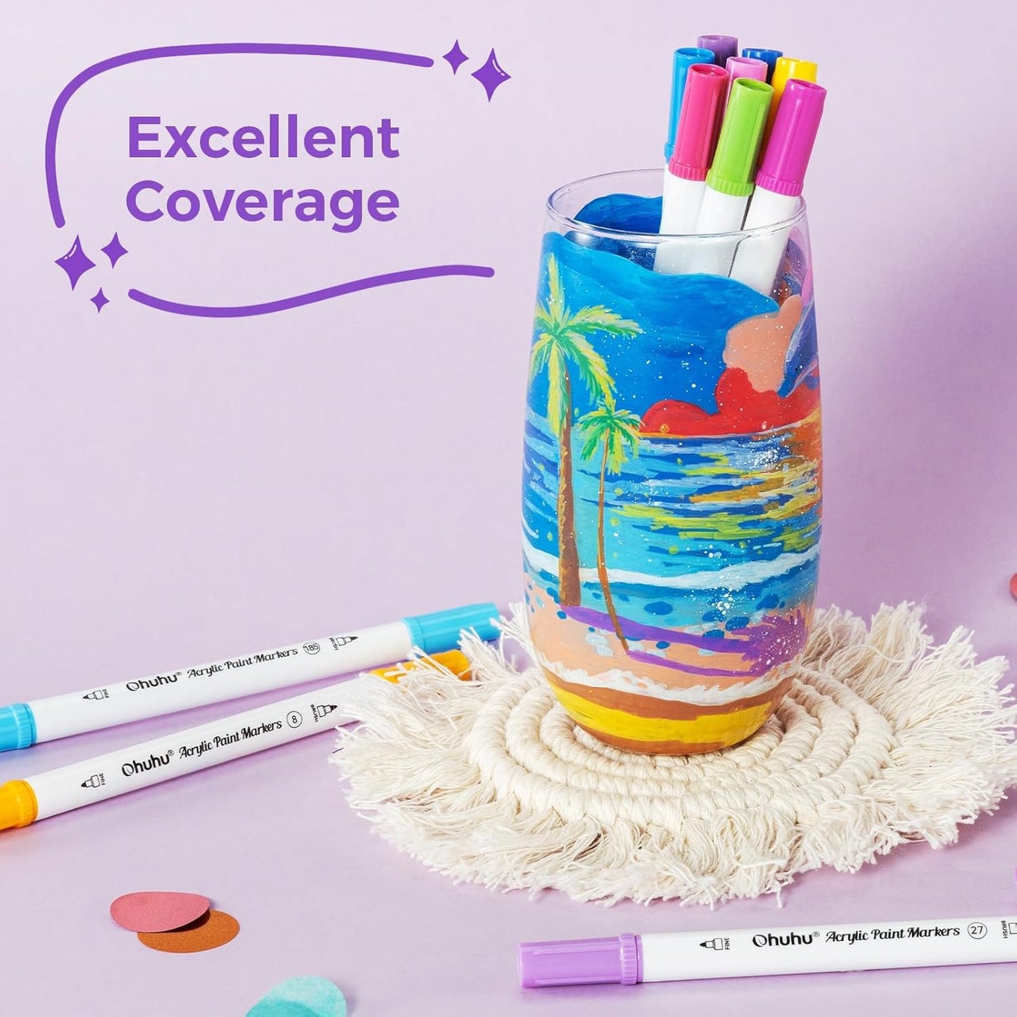 Ohuhu Set 72 Markere Acrilice Akaka, Varf Dublu Brush Dot, Vopsea Cu Opacitate Ridicată Pentru Pictat Pietre, Hartie, Ouă, Lemn, Sticlă, Ceramică Y30-80601-78