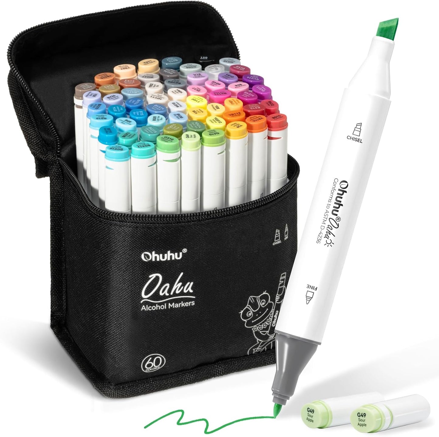 Ohuhu Oahu Set 60 Markere,  Baza Alcool, Dual Tips Fine&Chisel, Multicolor Y30-80405-01