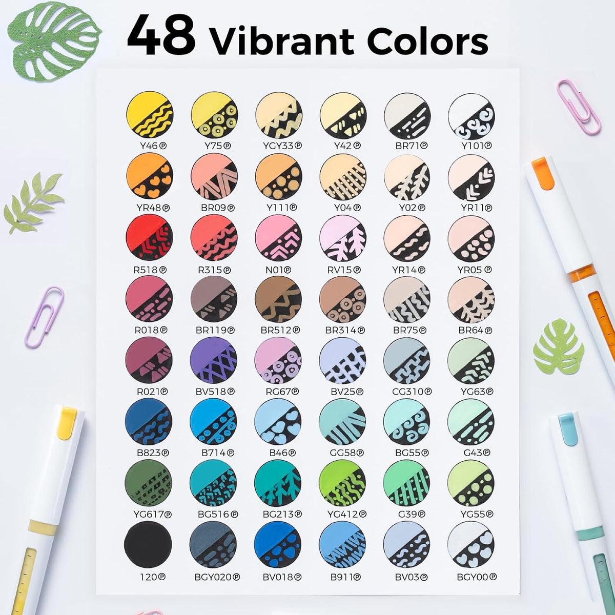 Ohuhu Kahuku Set 48 Markere Acrilice, Direct-Ink, Baza Apa, Varf Flexibil, Pentru Sticla, Ceramica, Pietre, Lemn, Plastic, Hartie, Panza, Multicolor Y30-80602-09