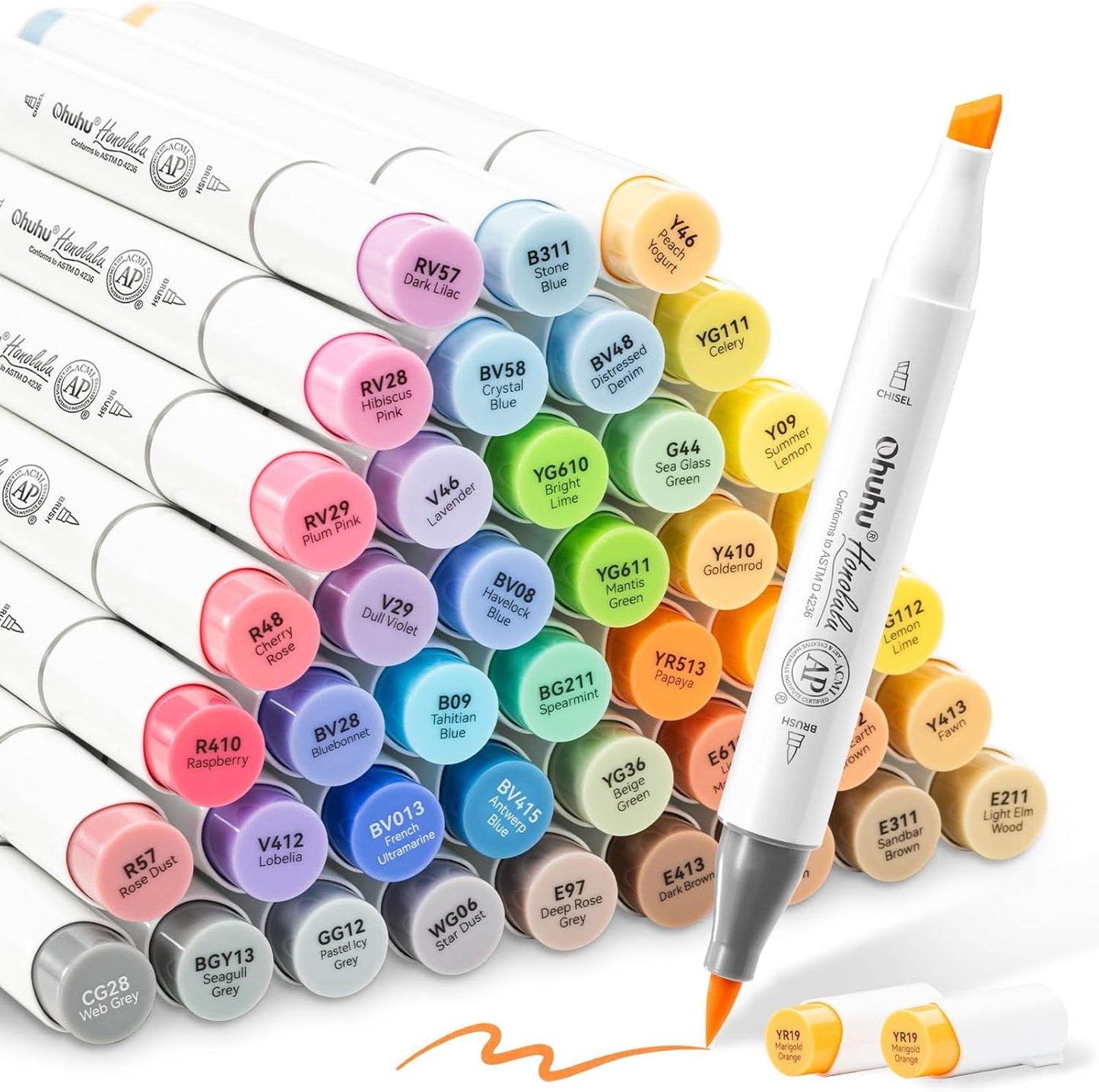 Ohuhu Honolulu Set 48 Markere, Baza Alcool, Dual Tips Brush&Chisel, Mid Tone Y30-80404-01