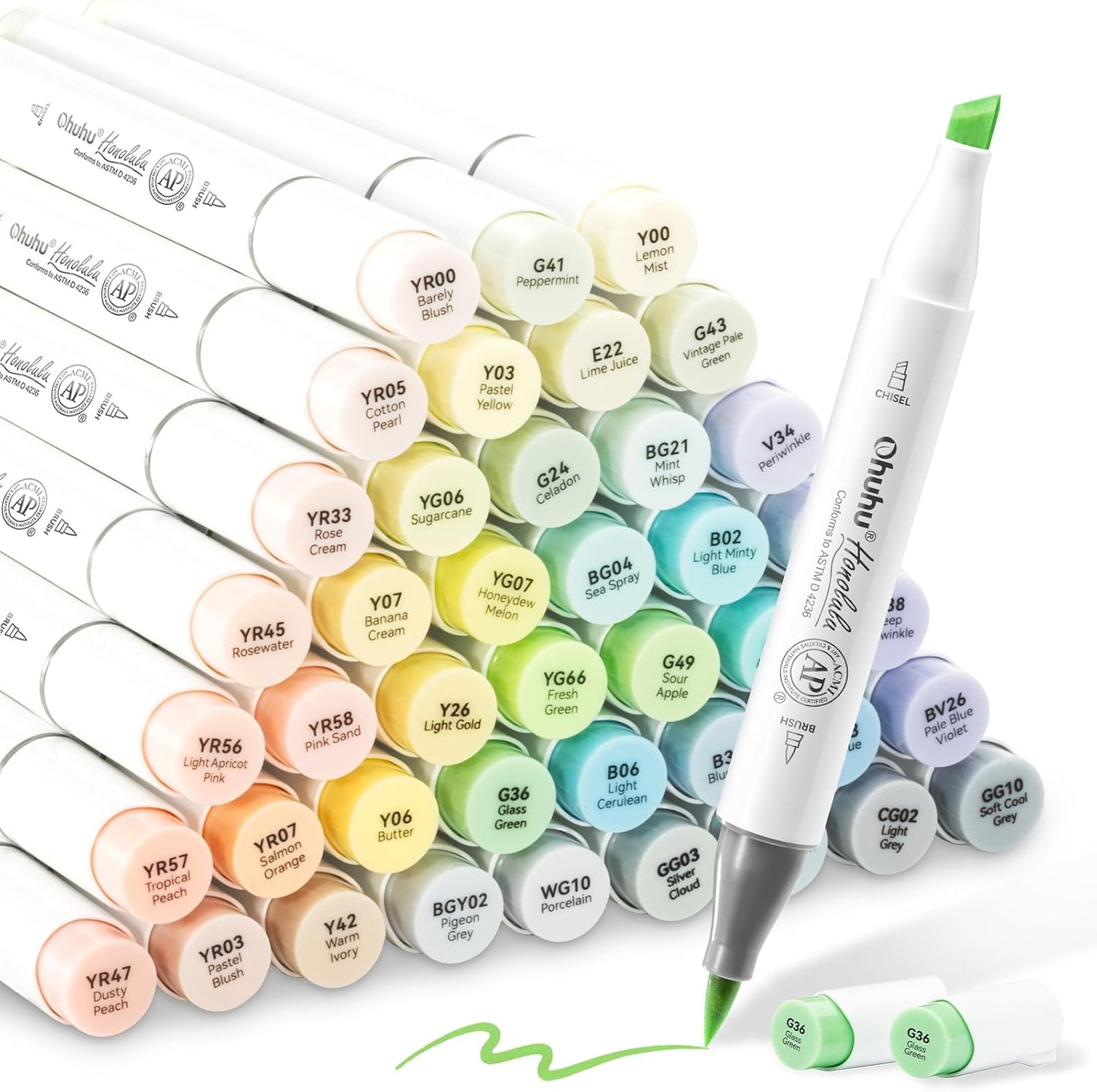 Ohuhu Honolulu Set 48 Markere, Varf Dublu Brush&Chisel, Baza Alcool, Blossoming Y30-80403-95