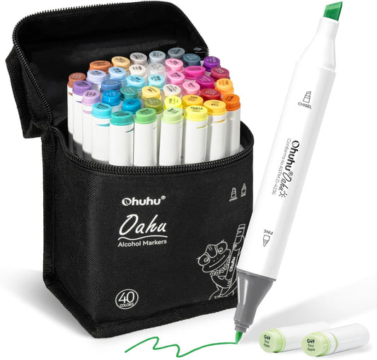 Ohuhu Oahu Set 40 Markere, Baza Alcool, Dual Tips Chisel&Fine, Multicolor Y30-80404-99
