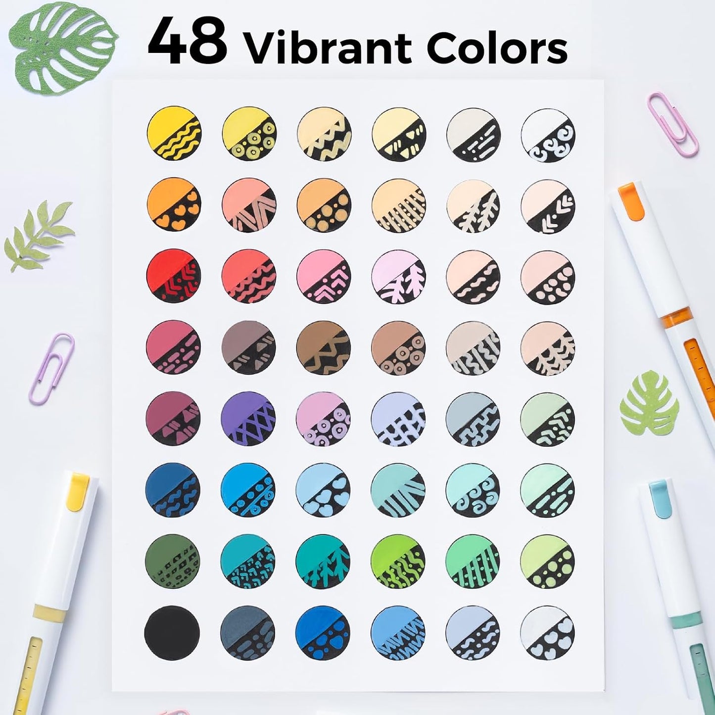 Ohuhu Kahuku Set 48 Markere Acrilice, Direct-Ink, Baza Apa, Varf Rotund, Pentru Sticla, Ceramica, Pietre, Lemn, Plastic, Hartie, Panza, Multicolor Y30-80602-10