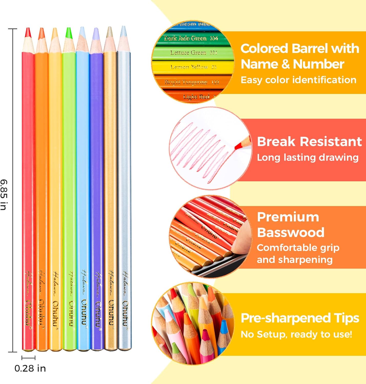 Ohuhu Halawa Series, Set 72 Creioane Colorate, Bază de Ulei, Multicolor, Y30-80200-08