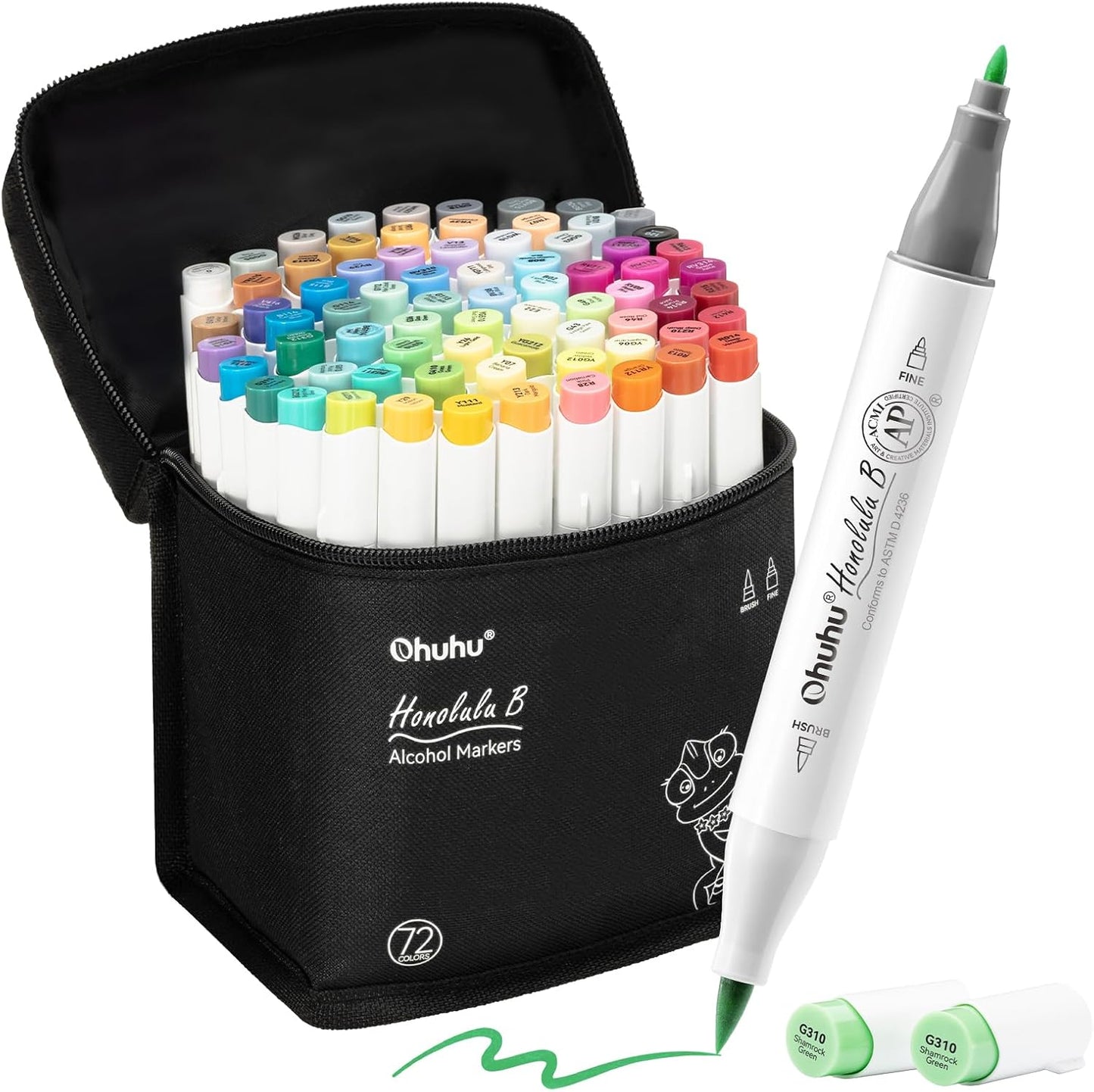 Ohuhu Honolulu B, Set 72 Markere, Baza Alcool, Dual Tips Brush&Fine, Multicolor Y30-80404-60