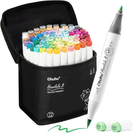 Ohuhu Honolulu B, Set 72 Markere, Baza Alcool, Dual Tips Brush&Fine, Multicolor Y30-80404-60