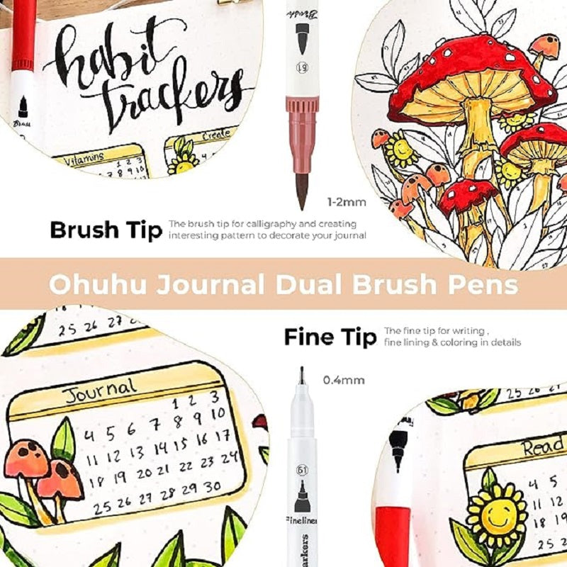 Ohuhu Maui Series Set 100 Markere, Baza Apa, Dual Tips Brush&Fineliner, Multicolor Y30-80400-27