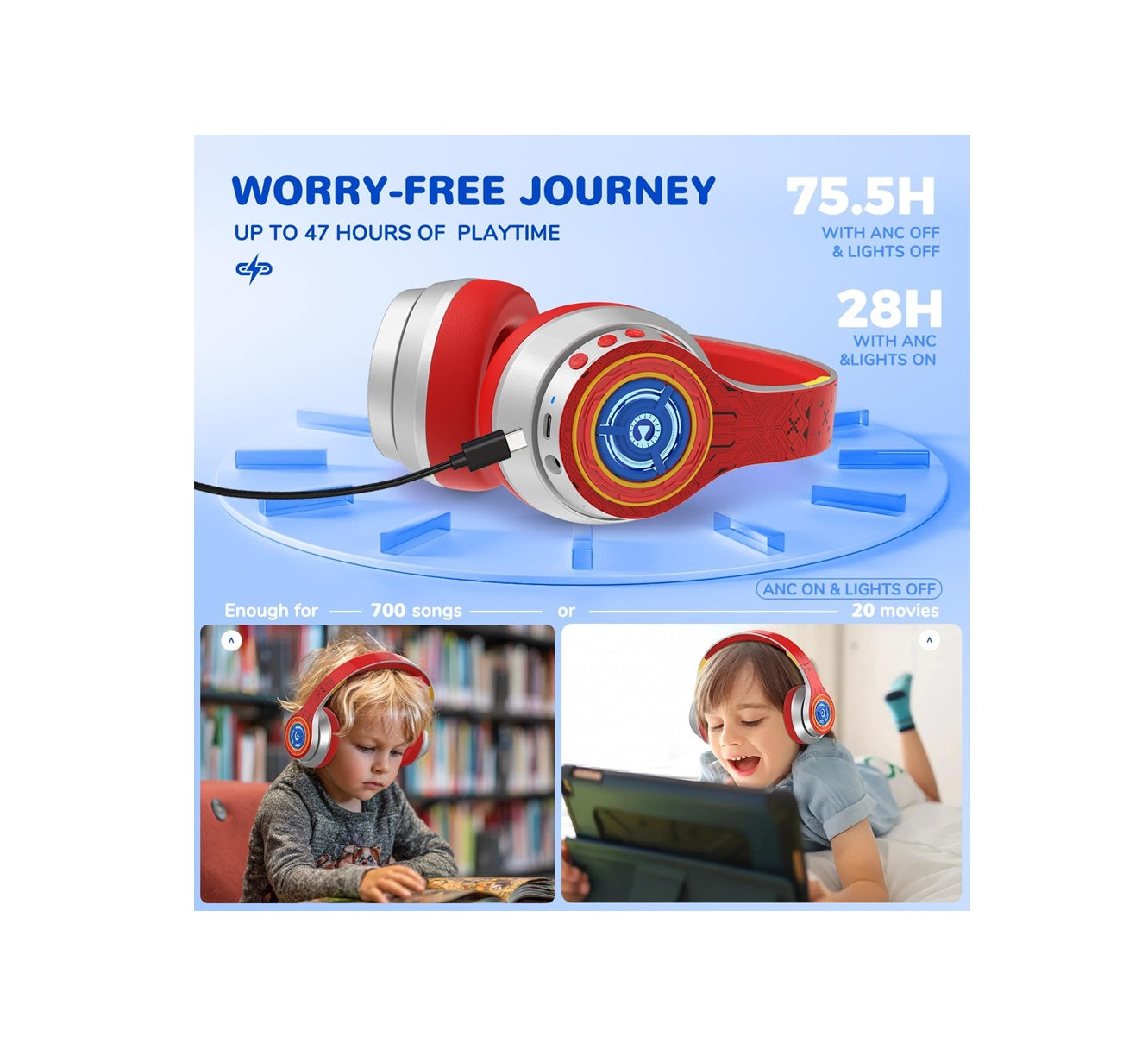 Căști iClever Auraa, Anulare Activă Zgomot, Iluminare LED, Bluetooth 6.0, Volum Sigur 80dBA, Redare 47h, Wireless, Microfon