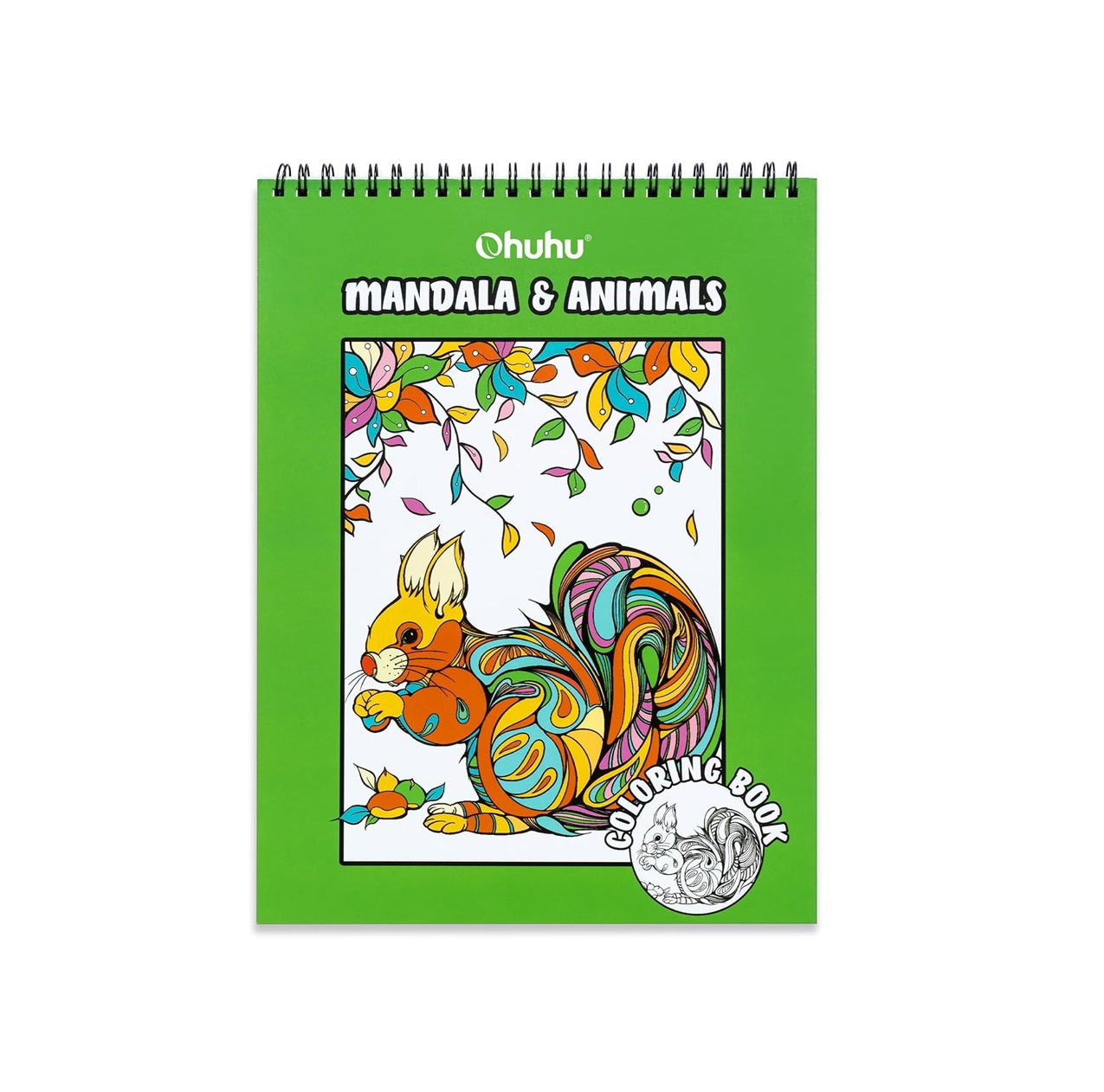 Ohuhu Carte De Colorat  „Animals & Mandala” – 40 Modele Față-Verso, Hârtie Groasă, Spirală Sus, 20x25 cm, Y44-83000-63