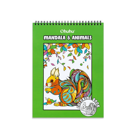 Ohuhu Carte De Colorat  „Animals & Mandala” – 40 Modele Față-Verso, Hârtie Groasă, Spirală Sus, 20x25 cm, Y44-83000-63