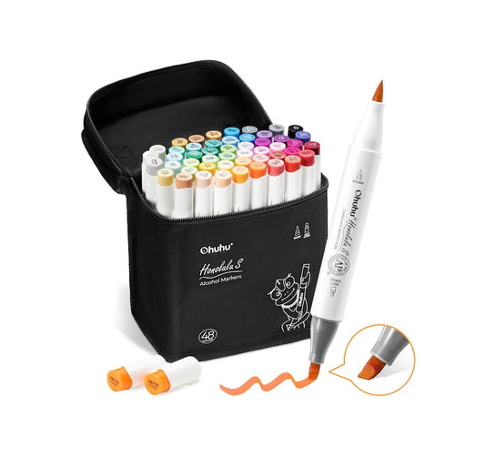 Ohuhu Honolulu S, Set 48 Markere, Baza Alcool, Dual Soft Tips Brush&Soft Chisel, Multicolor Y30-80405-36
