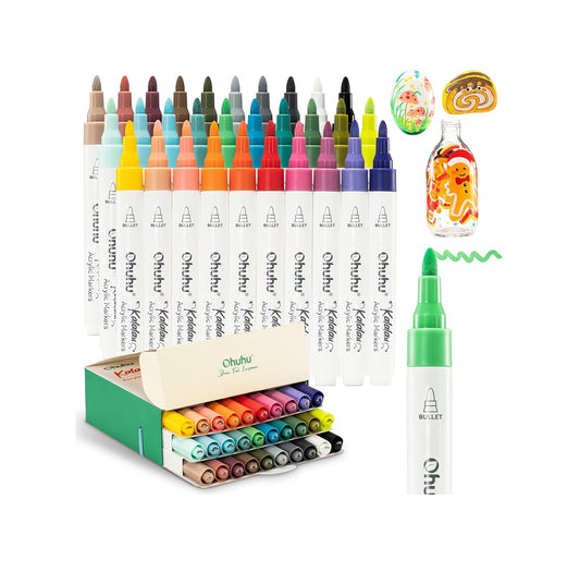 Ohuhu Set 30 Markere Acrilice Kalalau, Baza Apa, Varf Rotund Flexibil, Pentru Sticla, Ceramica, Pietre, Lemn, Plastic, Hartie, Panza, Multicolor Y30-80601-54