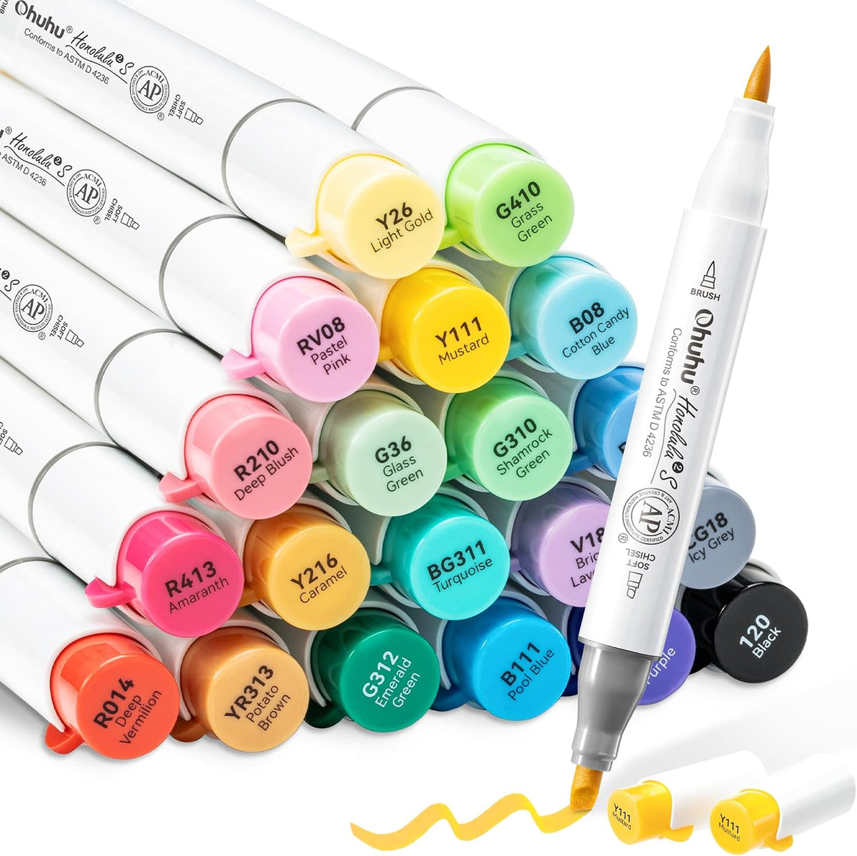 Ohuhu Honolulu² S, Set 24 Markere, Baza Alcool, Dual Soft Tips Brush&Soft Chisel, Multicolor Y30-80406-39