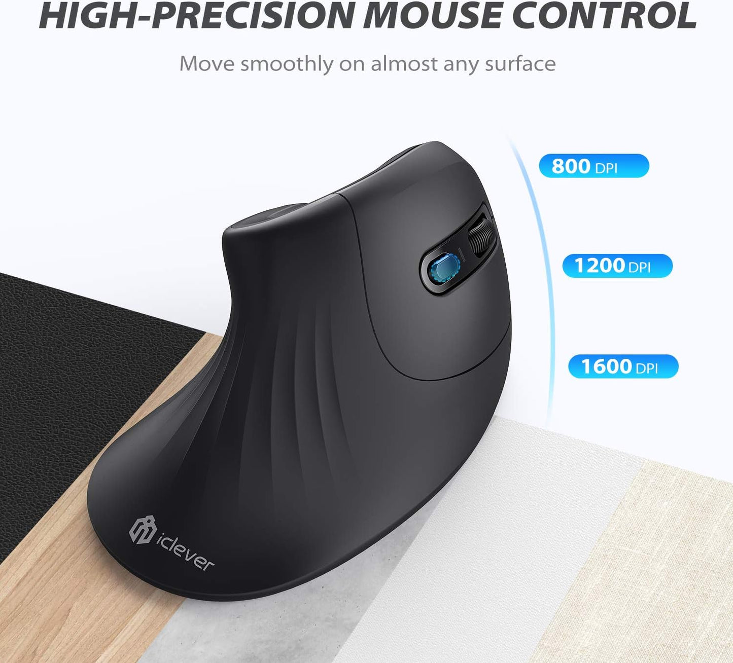 Mouse iClever TM209G, Vertical, Wireless, Ergonomic, 6 Butoane, DPI Reglabil, Confortabil, 2, 4G, Optic