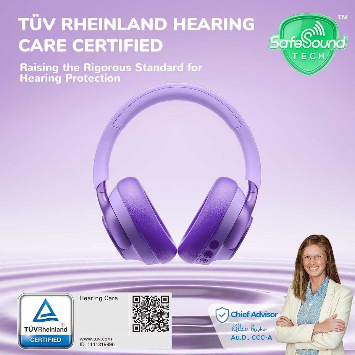 Căști iClever Q950, Bluetooth 6.0, Anularea Zgomotului, Limitare Volum La 80 dBA, Certificate TÜV Rheinland Pentru Protecția Auzului, Tehnologie SafeSound 3.1, Autonomie 60 h, Husă Transport