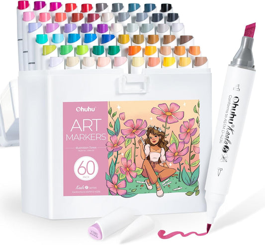 Ohuhu Kaala Series B Set 60 Markere, Baza Alcool, Dual Tips Slim Broad & Mini Brush, Illustration Tones Y30-80405-43