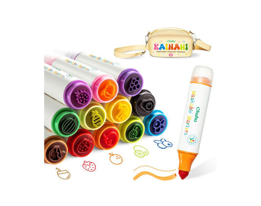 Ohuhu Kainani Set 12 Markere Lavabile Stamper, Varf Dublu, Bază Apă, Multicolor Y30-80601-36