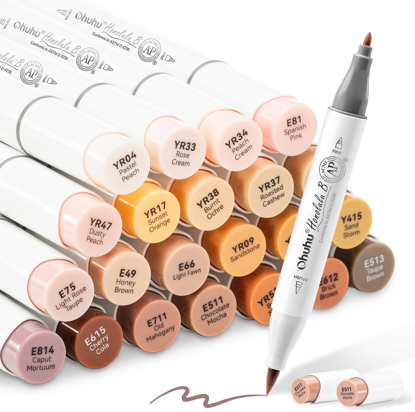 Ohuhu Honolulu B Set 24 Markere, Varf Dublu Brush & Fine, Baza Alcool, Skin Tone Y30-80404-79