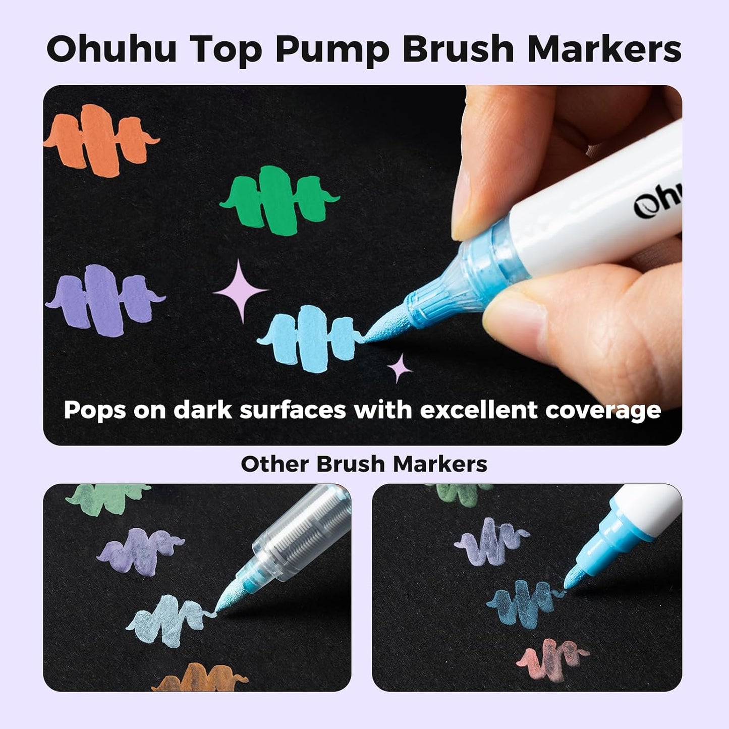 Ohuhu Waikiki Set 36 Markere Acrilice, Baza Apa, Varf Brush Flexibil, Pentru Sticla, Ceramica, Pietre, Lemn, Plastic, Hartie, Panza, Multicolor Y30-80601-99