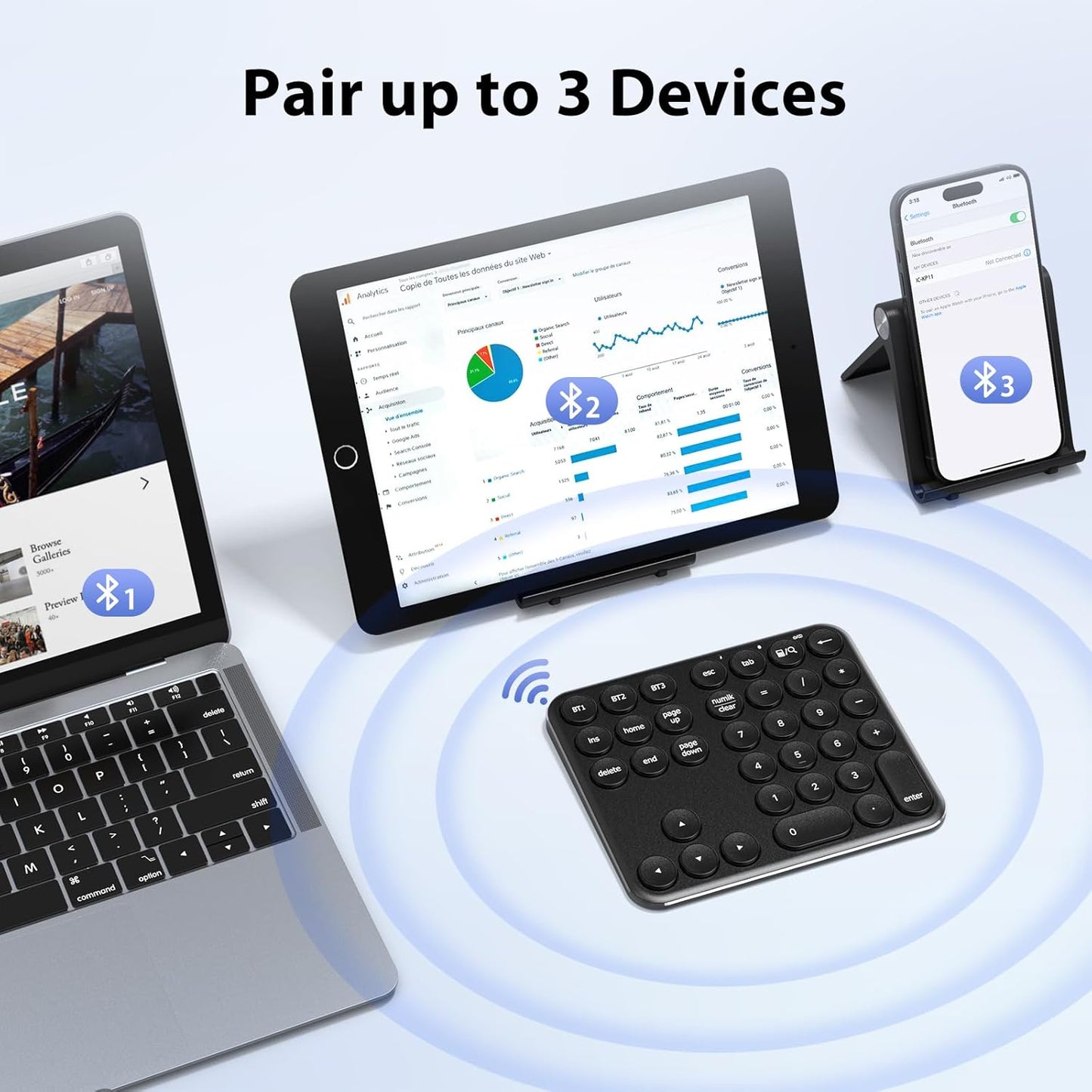 Tastatură Numerică iClever IC-KP11, Bluetooth, Wireless, Multi-dispozitiv, Reîncărcabilă USB-C, Portabilă, 35 Taste